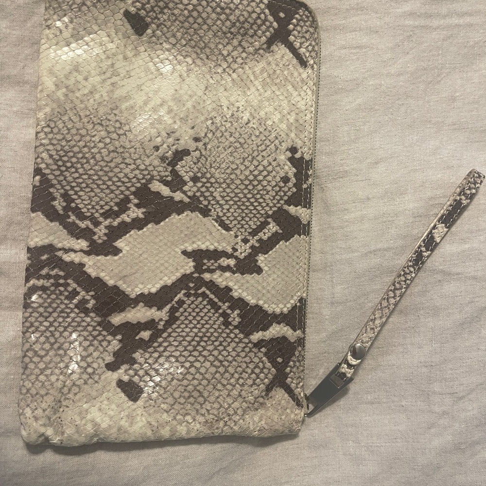 Snakeskin Clutch with Wrist Strap.. leather outer, Bannana Republic